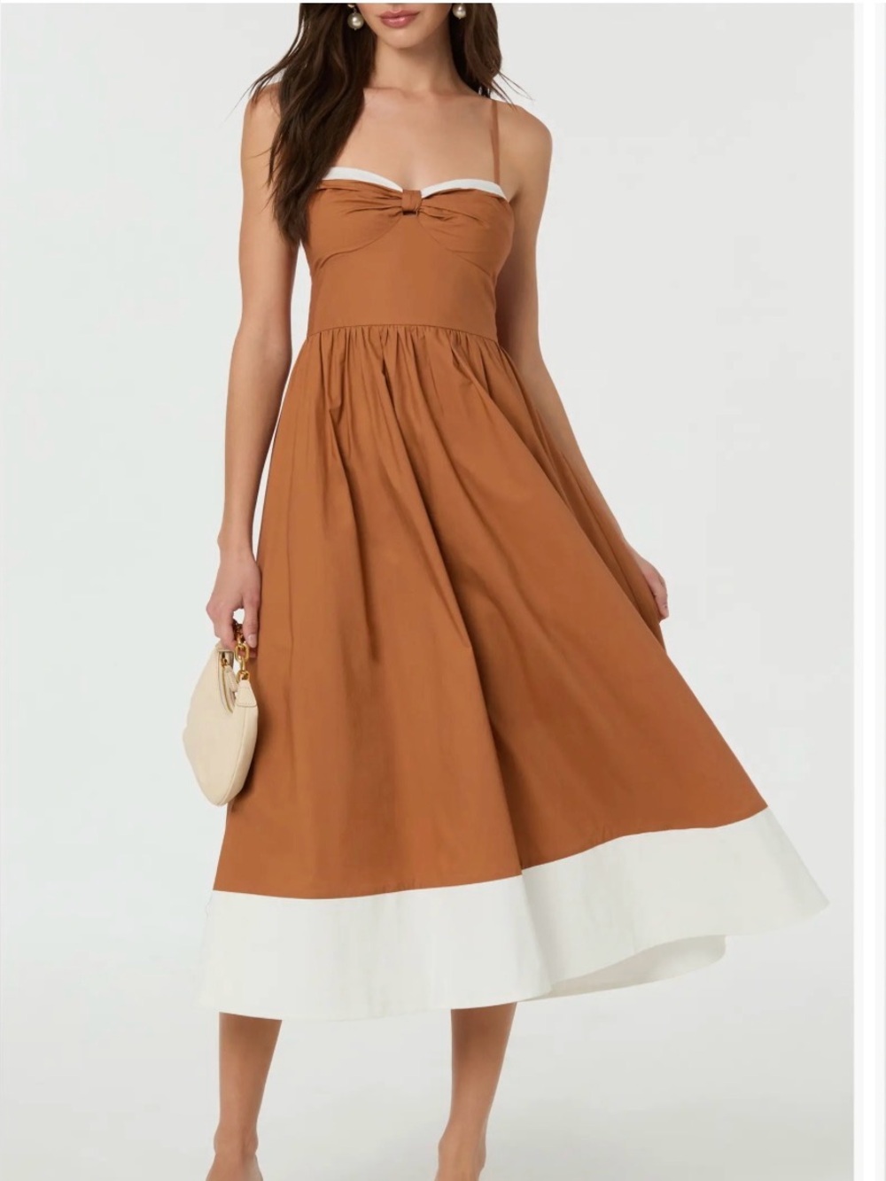 ASTR Rust Brown and White Midi Dress